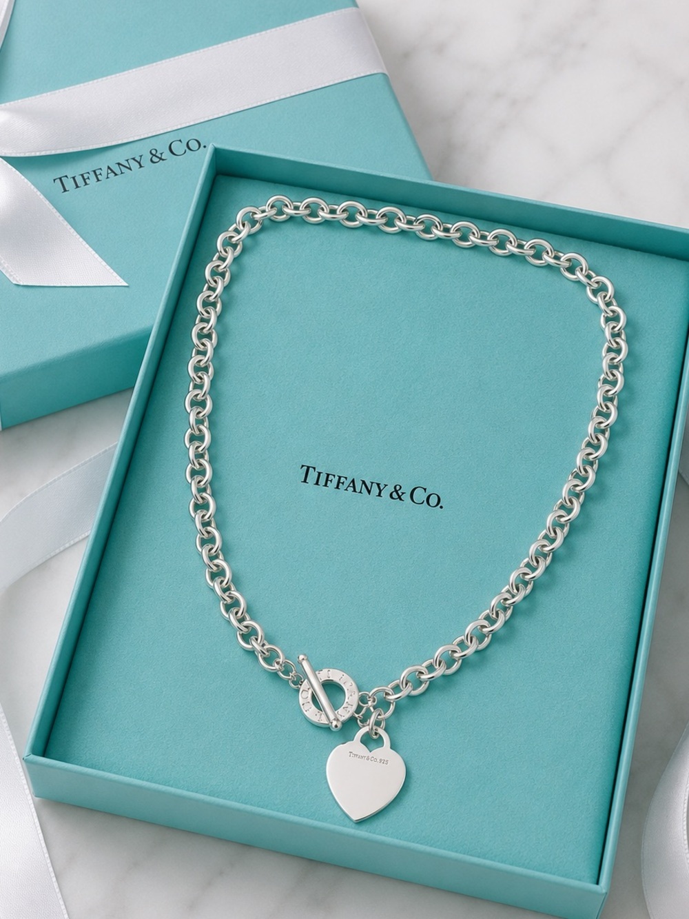 Authentic Tiffany & Co. Return To Tiffany Silver Toggle Heart Tag Necklace 16.5”